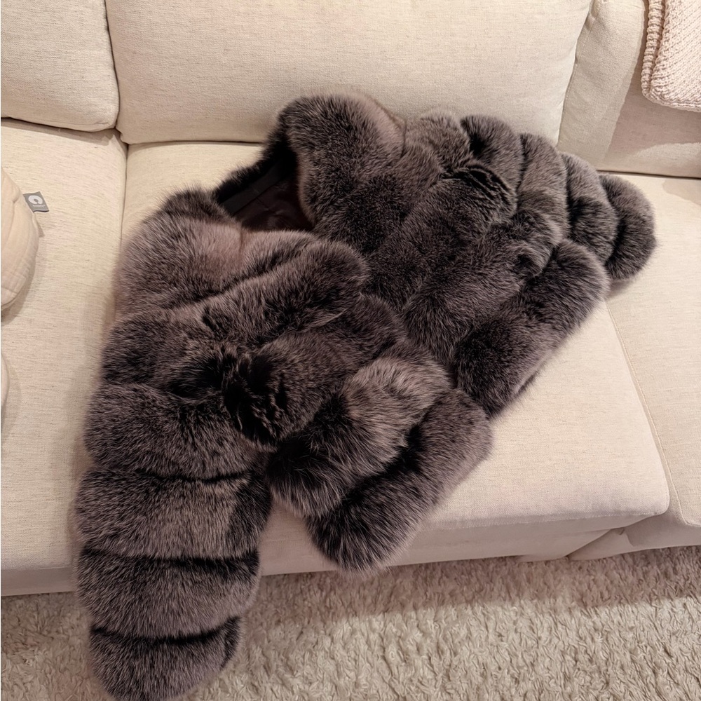 Luxurious grey real genuine fox fur bubble cropped jacket coat S *blogger* - Picture 4 of 9